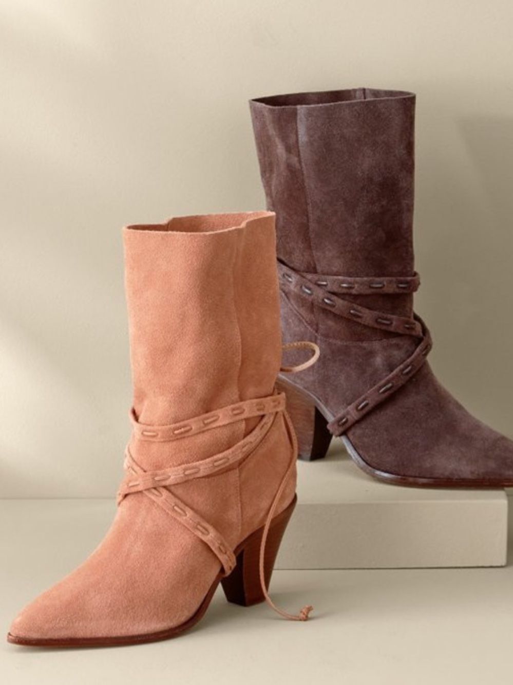 SCHUTZ Suede Mid-Calf Portia Shoney Peach Boots 7.5B